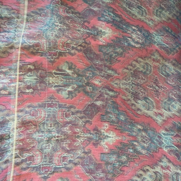 2 Vintage King Size 18 x 33” Woven Tapestry Crimson Cream Trim Pillow Covers - Picture 11 of 16